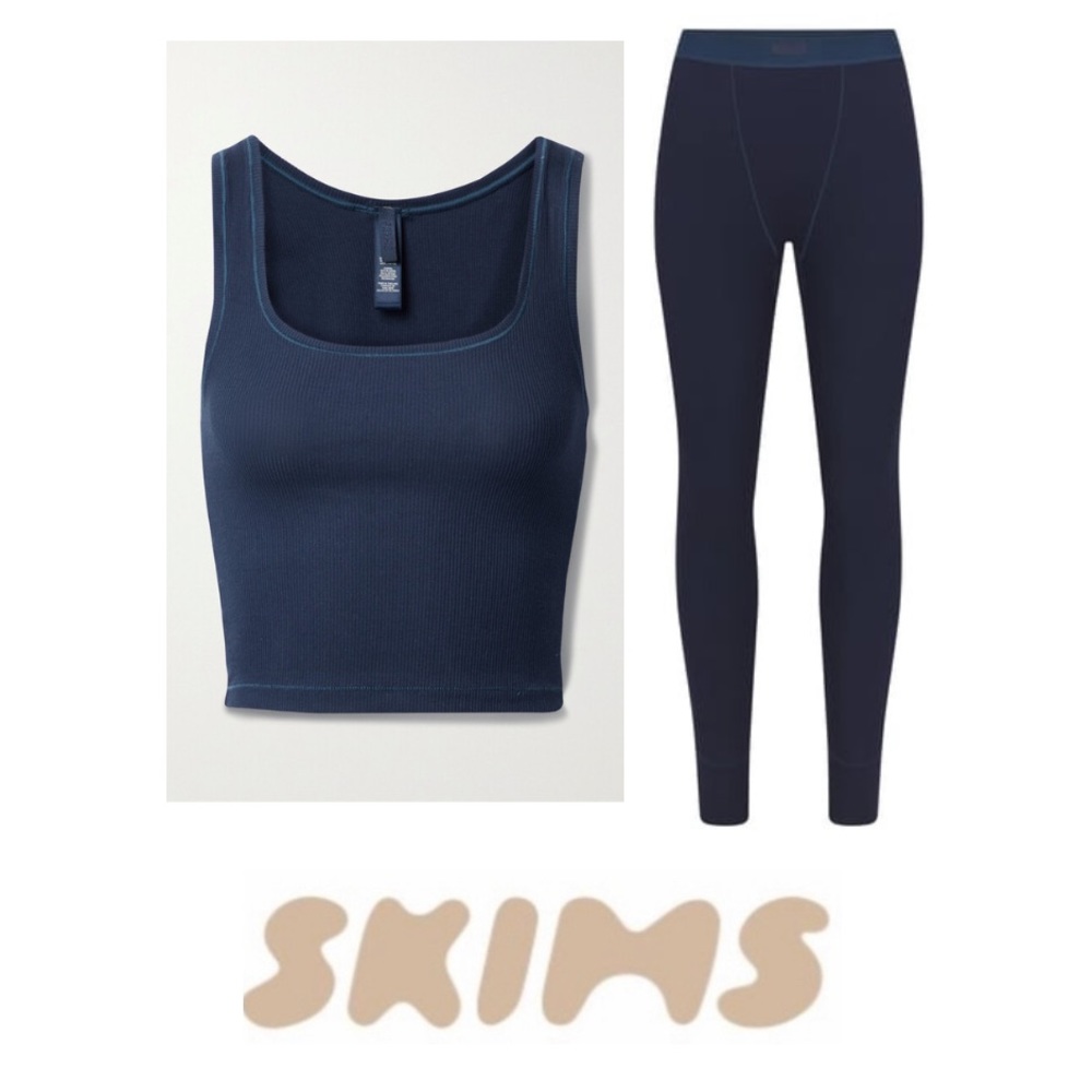 SKIMS NAVY cotton rib tank & leggings set